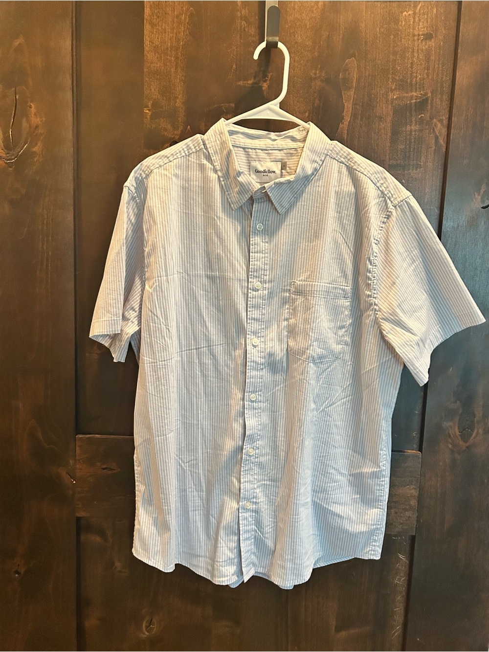 Goodfellow & Co Light Blue and White Short-Sleeve Button-Down Shirt